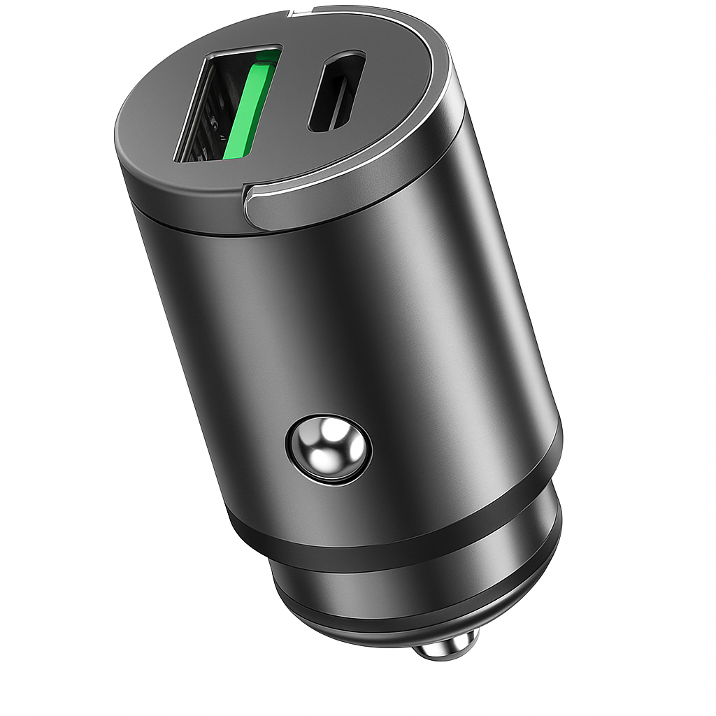 Bervolo® 100W Car Charger, Fast Charging, 1 x USB & 1 x USB-C, Compatible with iPhone, Xiaomi, Samsung, Huawei, Black
