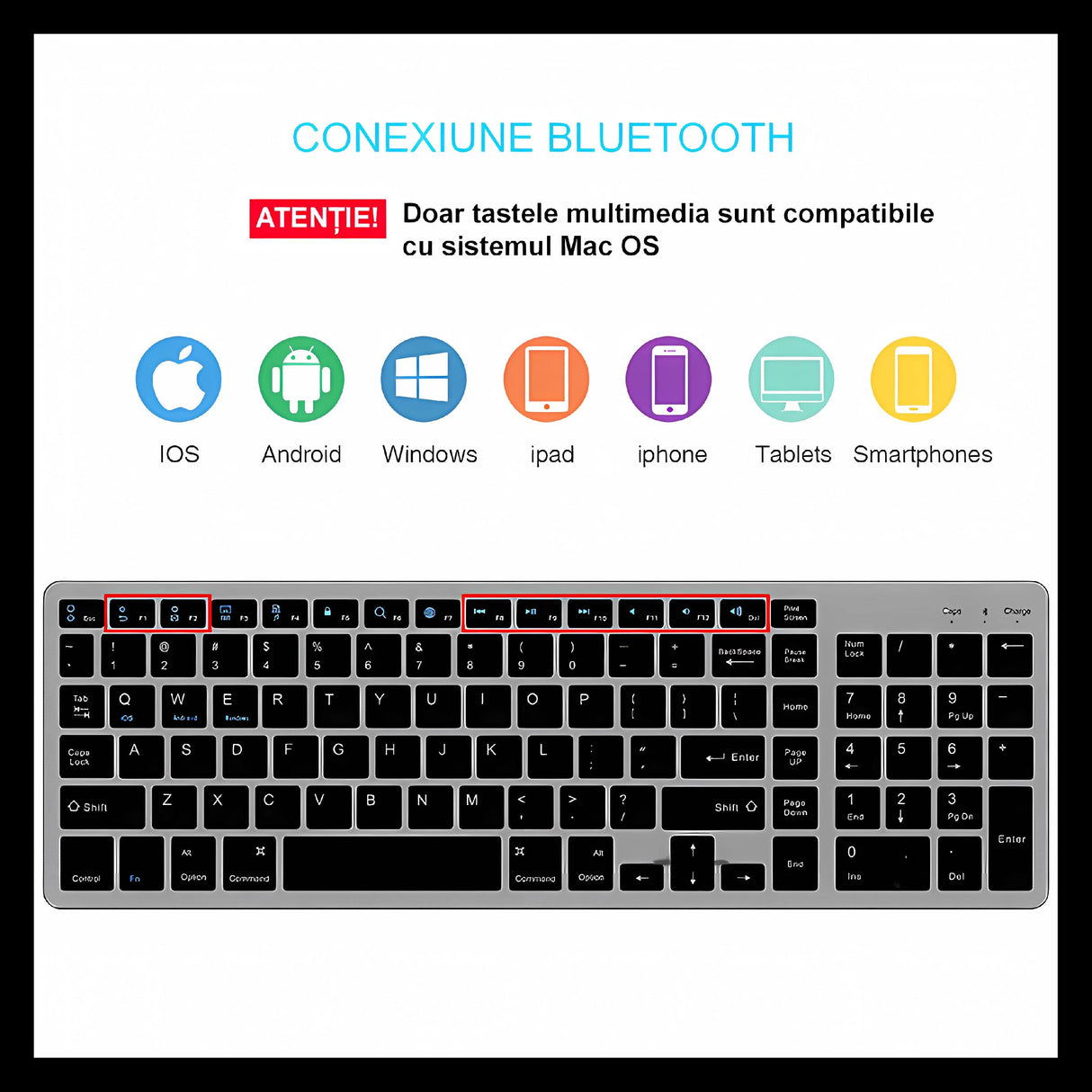 Bervolo Rechargeable Bluetooth Keyboard, Black