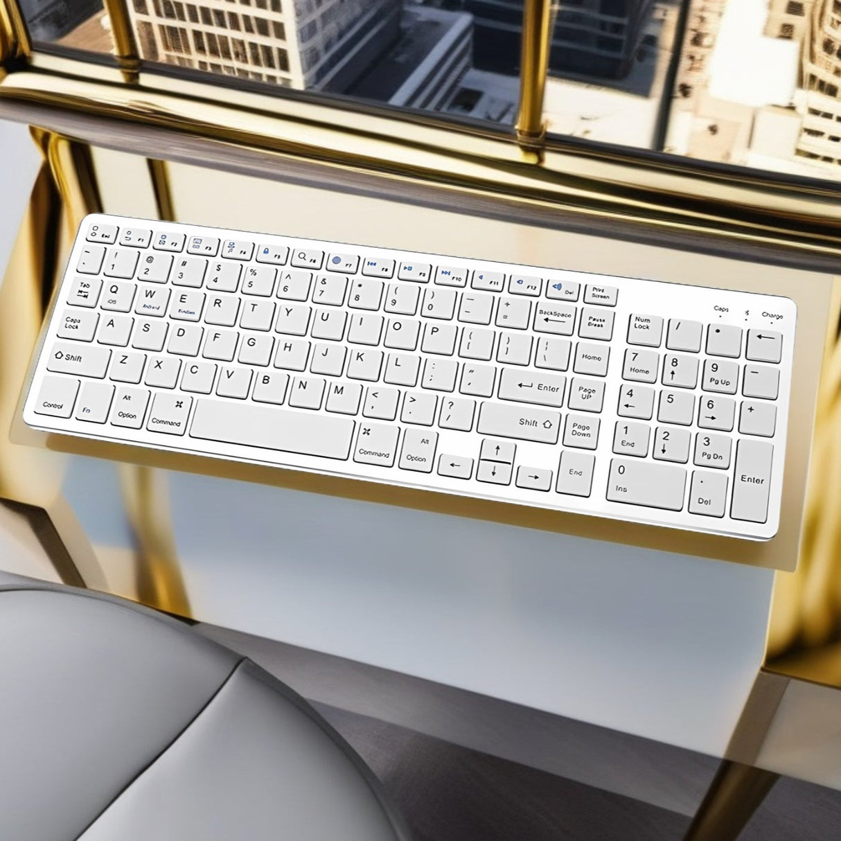 Bervolo® Rechargeable Bluetooth Keyboard – Scissor Switch, Multimedia Keys, Universal Compatibility, Windows/Mac/iOS/Android, Silver