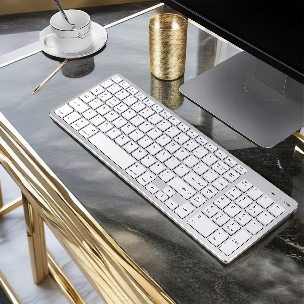 Bervolo® Rechargeable Bluetooth Keyboard – Scissor Switch, Multimedia Keys, Universal Compatibility, Windows/Mac/iOS/Android, Silver