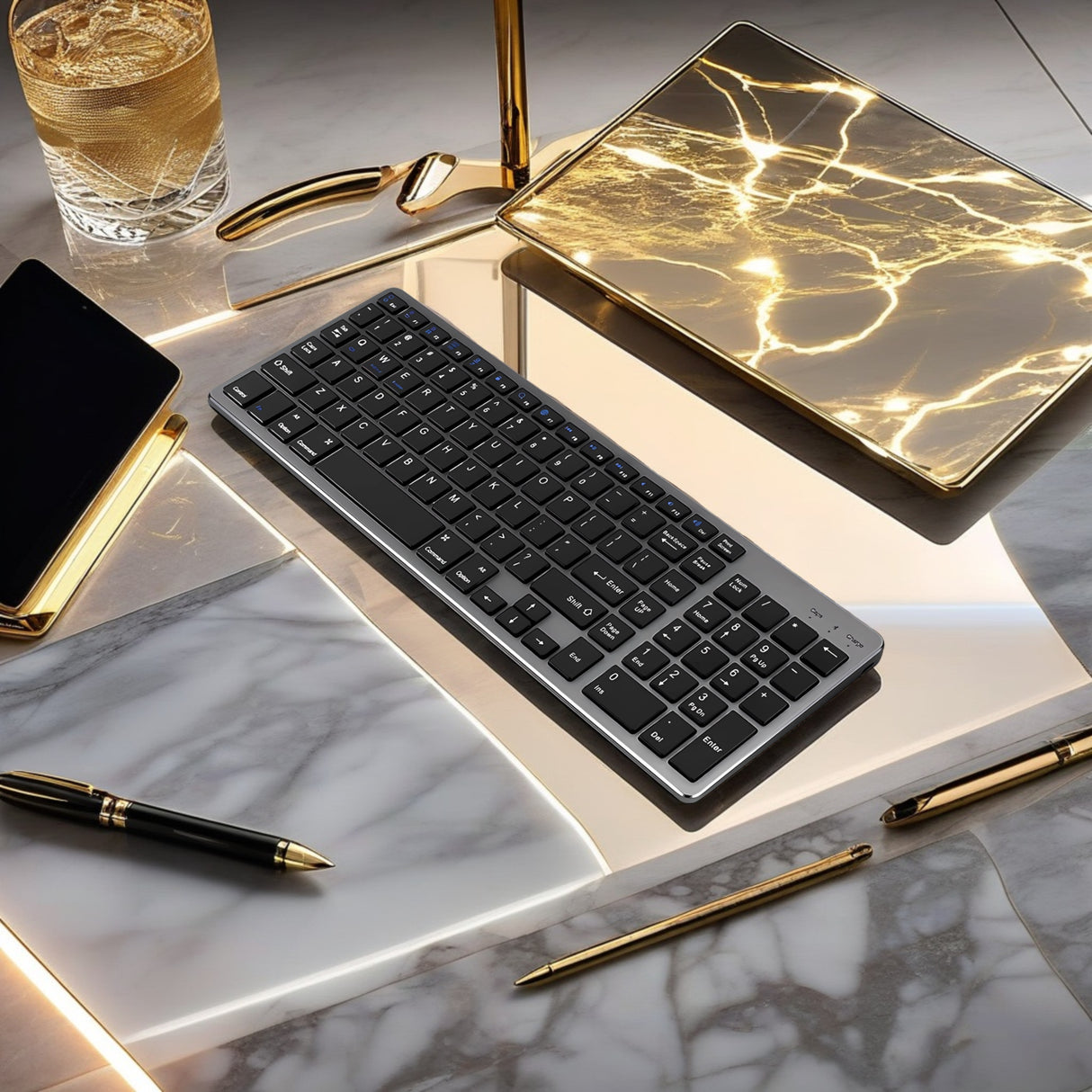 Bervolo® Rechargeable Bluetooth Keyboard – Scissor Switch, Multimedia Keys, Universal Compatibility, Windows/Mac/iOS/Android, Black