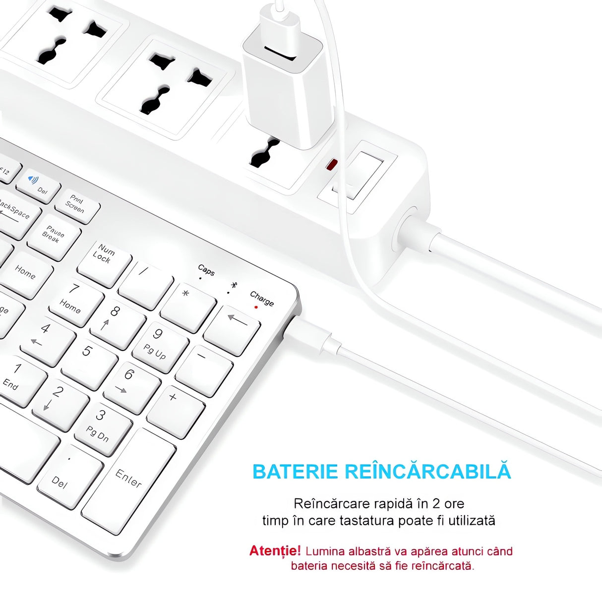 Bervolo® Rechargeable Bluetooth Keyboard – Scissor Switch, Multimedia Keys, Universal Compatibility, Windows/Mac/iOS/Android, Silver