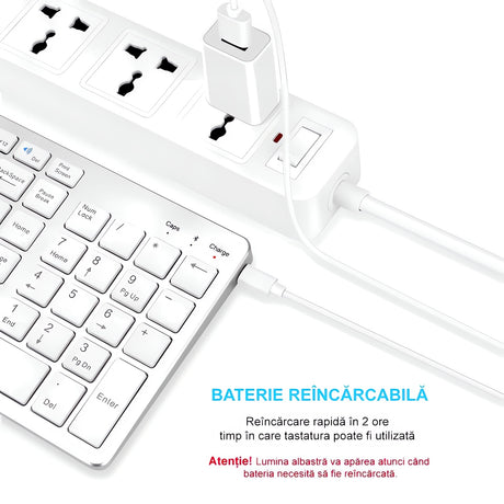 Bervolo® Rechargeable Bluetooth Keyboard – Scissor Switch, Multimedia Keys, Universal Compatibility, Windows/Mac/iOS/Android, Silver
