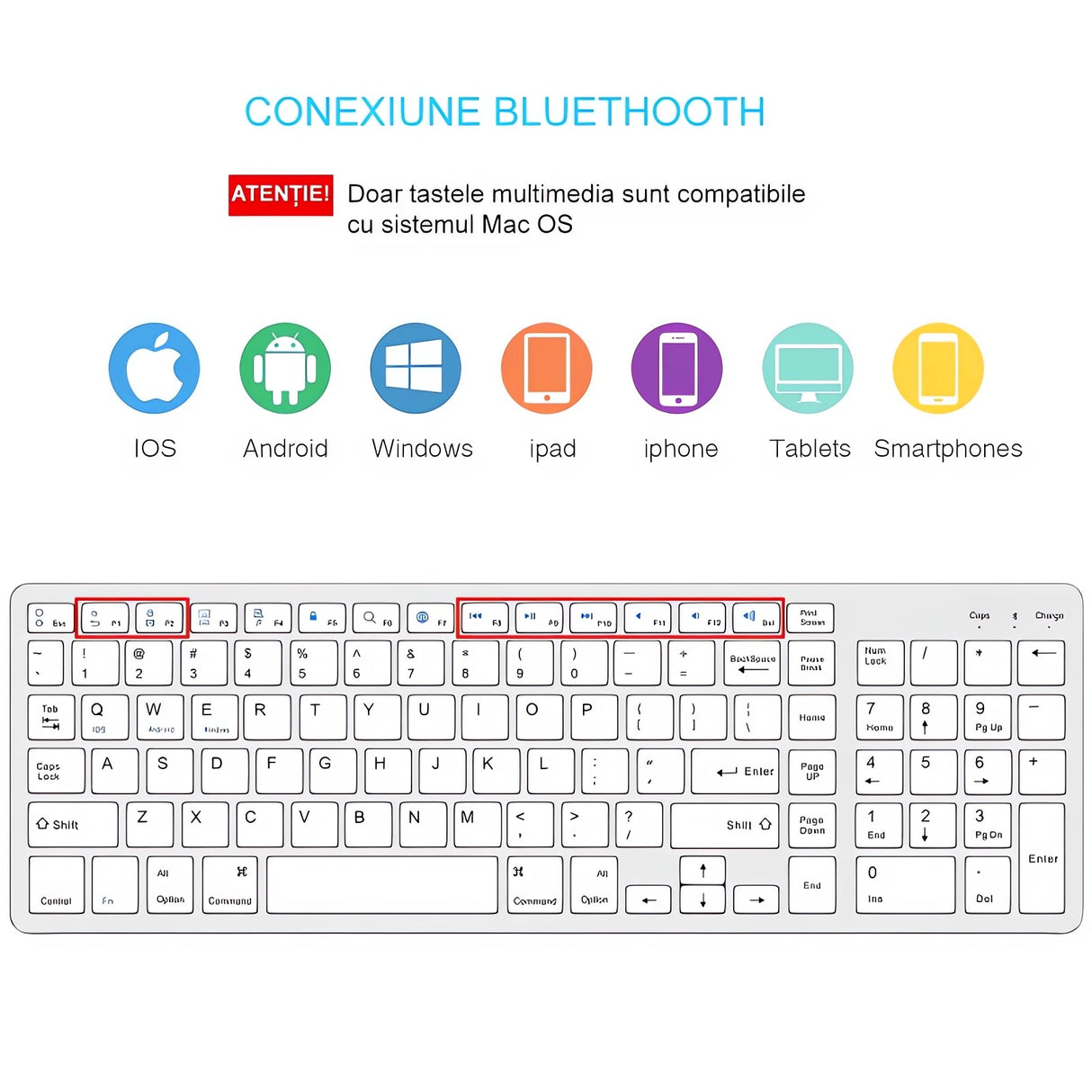 Bervolo® Rechargeable Bluetooth Keyboard – Scissor Switch, Multimedia Keys, Universal Compatibility, Windows/Mac/iOS/Android, Silver