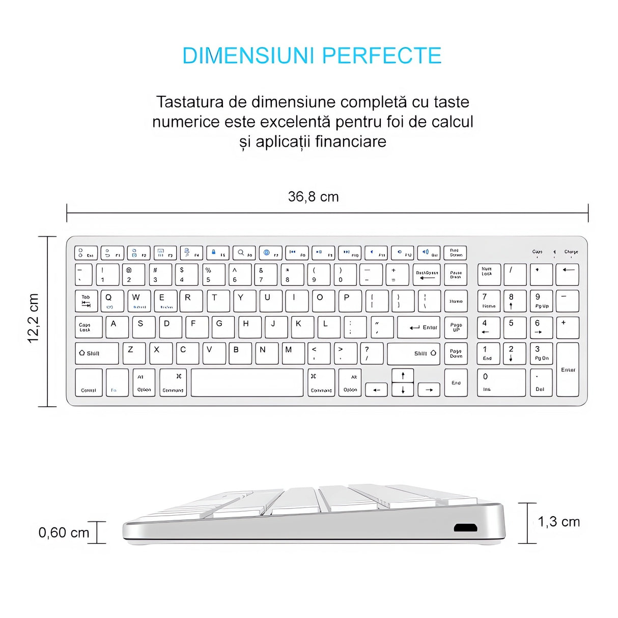 Bervolo® Rechargeable Bluetooth Keyboard – Scissor Switch, Multimedia Keys, Universal Compatibility, Windows/Mac/iOS/Android, Silver