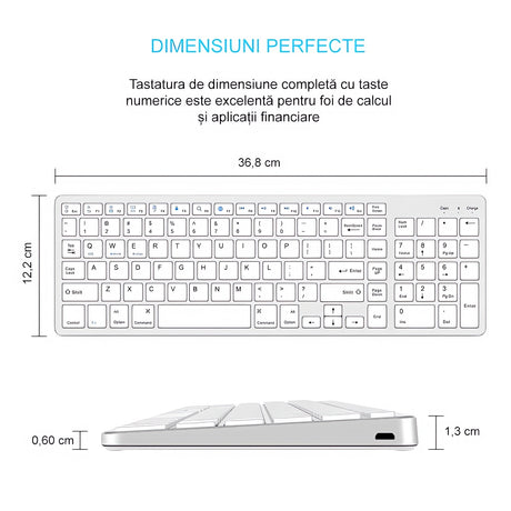 Bervolo® Rechargeable Bluetooth Keyboard – Scissor Switch, Multimedia Keys, Universal Compatibility, Windows/Mac/iOS/Android, Silver
