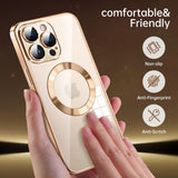 Protective Case Bervolo® MagSafe, Compatible with iPhone 16 Pro Max, Transparent, Anti-Yellowing, Shock-Resistant, Scratch-Resistant, Reinforced Edges, Gold