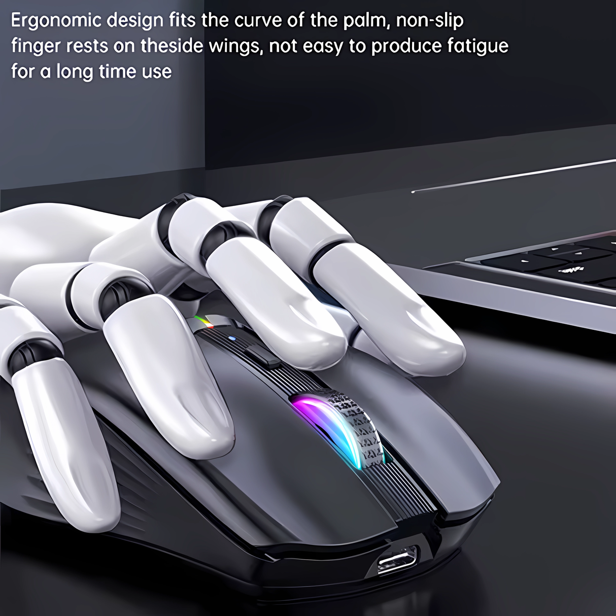 Bervolo® Nexus Pro Wireless Mouse, Simultaneous Connection to 3 Devices, Adjustable DPI, RGB Lighting, USB Type-C Rechargeable, Silent Click, Ergonomic, Black