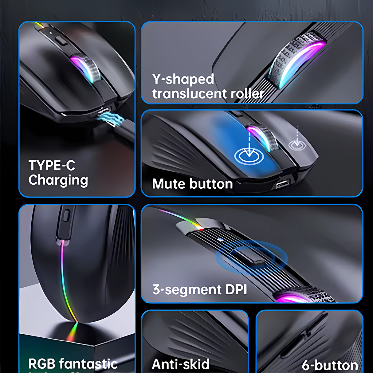 Bervolo® Nexus Pro Wireless Mouse, Simultaneous Connection to 3 Devices, Adjustable DPI, RGB Lighting, USB Type-C Rechargeable, Silent Click, Ergonomic, Black