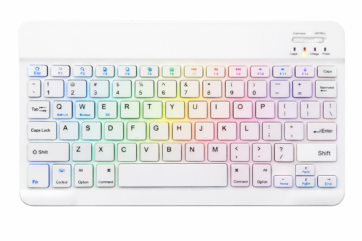 Bervolo® BackLight SlimCharge Wireless Keyboard, Rechargeable, Bluetooth, Ultra-Thin, 78 Keys, Multi-Device, Compatible with Windows/Mac/Android/iOS, White