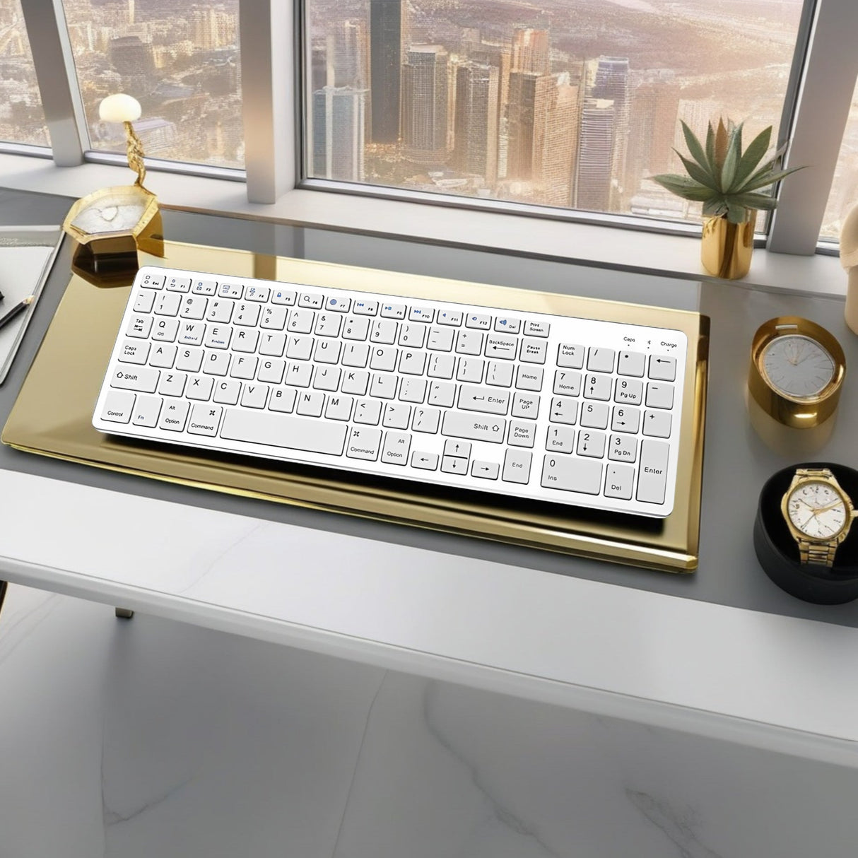 Bervolo® Rechargeable Bluetooth Keyboard – Scissor Switch, Multimedia Keys, Universal Compatibility, Windows/Mac/iOS/Android, Silver