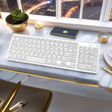 Bervolo® Rechargeable Bluetooth Keyboard – Scissor Switch, Multimedia Keys, Universal Compatibility, Windows/Mac/iOS/Android, Silver
