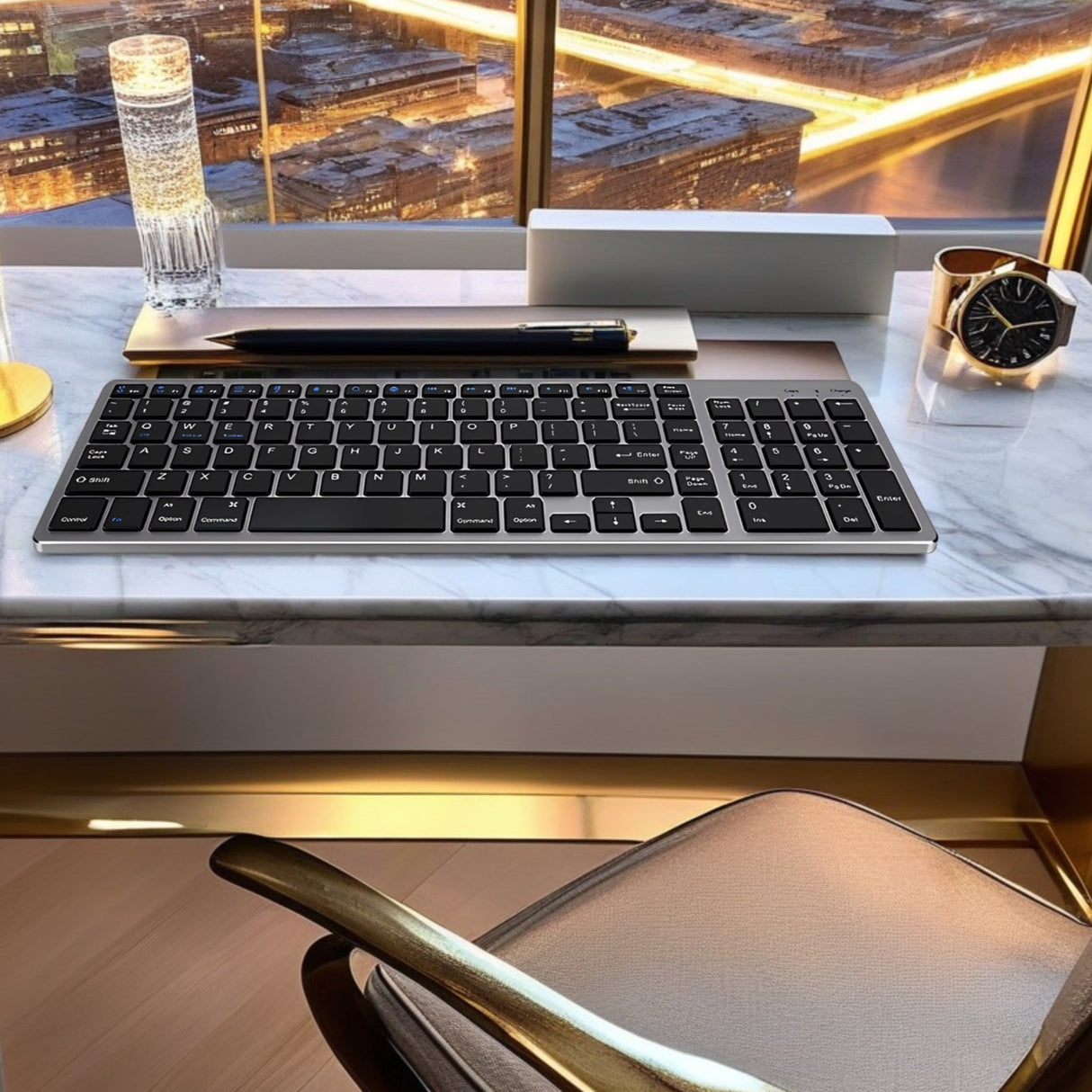 Bervolo® Rechargeable Bluetooth Keyboard – Scissor Switch, Multimedia Keys, Universal Compatibility, Windows/Mac/iOS/Android, Black