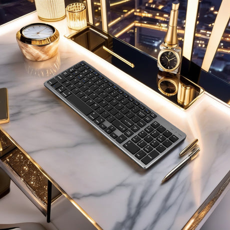 Bervolo® Rechargeable Bluetooth Keyboard – Scissor Switch, Multimedia Keys, Universal Compatibility, Windows/Mac/iOS/Android, Black