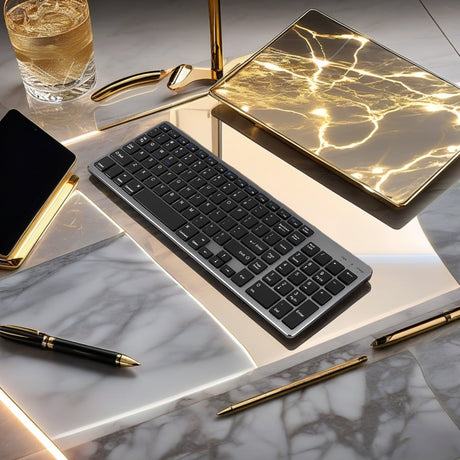 Bervolo® Rechargeable Bluetooth Keyboard – Scissor Switch, Multimedia Keys, Universal Compatibility, Windows/Mac/iOS/Android, Black