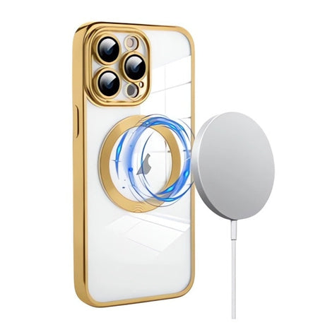 Protective Case Bervolo® MagSafe, Compatible with iPhone 16 Pro Max, Transparent, Anti-Yellowing, Shock-Resistant, Scratch-Resistant, Reinforced Edges, Gold